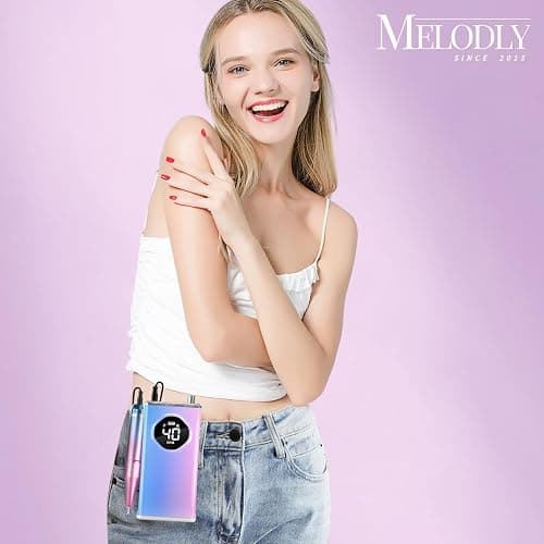 Electric Nail Drill File Professional 40000 RPM, Melodly Rechargeable Electric Nail File Machine Kit for Acrylic Gel Nails Polishing Removing, Portable Cordless Efile with Gold Bits Kit at Salon Home thumbnail 8