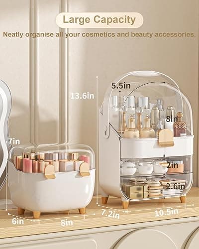 Makeup Organizer with Lipstick Holder, Skincare Organizers Storage Box Cosmetic Display Cases, Teen Girl Gifts Make up Organizers for Vanity, Dresser, Countertop, Bathroom(Rose Gold) thumbnail 2