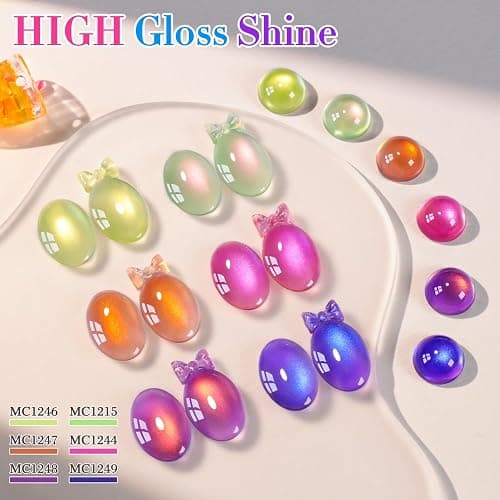 Double Rhythm Fruit Cat Eye Gel Nail Polish Set of 6 Same Color Same Bottle 0.5 Oz Shimmer Glitter with Magnet Holographic Reflective Magnetic UV Polish Kit at Home (Glass Rose Pink Green-T6-48) thumbnail 9