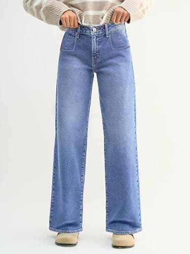 EMMIOL Baggy Jeans Women Straight Leg Mid Rise Cute Trendy Y2K Boyfriend Loose Fit Denim Pants Wide Leg High Waisted Stretchy thumbnail 4