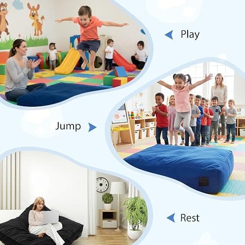 GYMAX Crash Pad for Kids Sensory, 4.75FTx4.75FT/4 FTx3 FT Sensory Crash Mat w/Washable Cover & Foam Blocks for Jump, Climb, Gymnastics, Sensory Therapy, Kids, Adults thumbnail 7