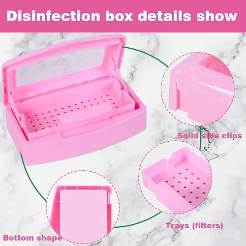 Plastic Sterilizing Tray-Sterilization Tray,Clean Sterilizer Box Storage Organizer for Nail,Tweezers,Hair Salon,Spa & Cutter Manicure Equipment-Clear Lid Pink thumbnail 5