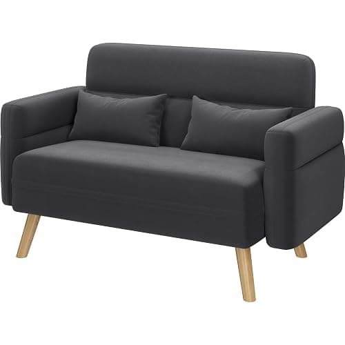 Yaheetech 46" Small Modern Fabric Sofa Loveseat Mid Century 2 Seater Sofa Couch with Lumbar Pillows, Solid Wood Legs for Living Room, Small Space, Dorm, Office, Bedroom, Dark Gray thumbnail 4