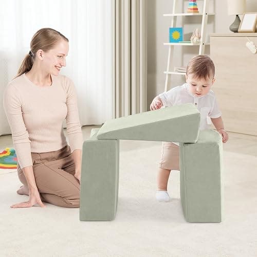 COSTWAY 5-Piece Soft Play Climbing Blocks, Baby Climb and Crawl Playset with Ball Pit, Foam Playground Montessori Toy for Toddlers (Green) - Green thumbnail 2