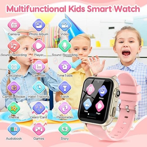 cjc Smart Watch for Kids Gift for Girls Ages 4-12 - Includes Screen Protector, 30+ Games, 140 Learning Cards, HD Touch Screen, Camera, Music, Pedometer - Fun & Educational Birthday Gift Idea (Pink) thumbnail 2