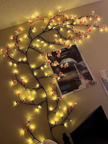 Cherry Blossom Tree Branch Lights for Wall,Cherry Enchanted Willow Vine Lights,with 48 LED and 8 Lighting Modes,Remote Timer,for Bedroom Wall Doors Windows Wedding Christmas Holiday (47inch) thumbnail 7