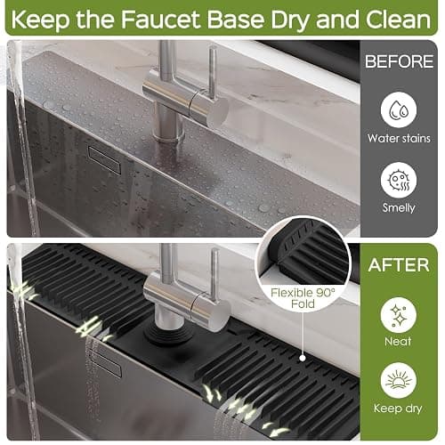 24 Inch Silicone Faucet Mat for Kitchen Sink Splash Guard – 2025 Upgraded Draining Mat with Water Tray Behind Faucet – Countertop Protectors to Catch Spills (Black, 24" x 5.5" ) thumbnail 3