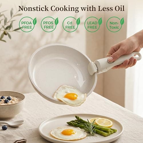 YASHE 15Pcs Nonstick Pots and Pans Set with Detachable Handle, Oven Safe | Induction Compatible Non-Toxic Stackable Cookware Set for RVs, Camping, PFOS/PFOA-Free thumbnail 4