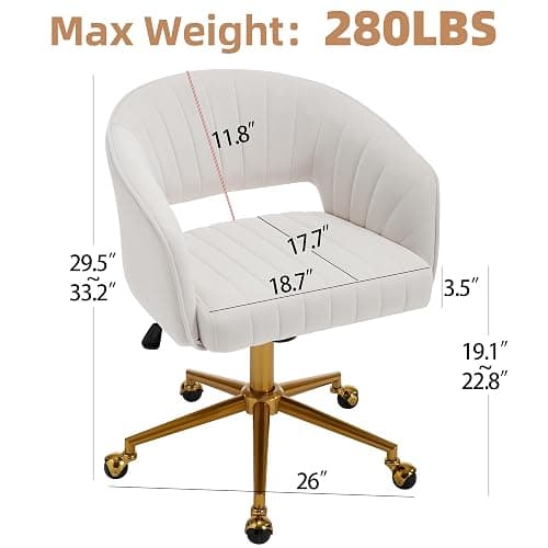Westice Home Office Desk Chairs, Modern Velvet Rolling Chair, Height Adjustable Swivel Vanity Chair with Golden Base, Ergonomic Chair for Vanity Study, Living Room Computer Room, Beige thumbnail 3