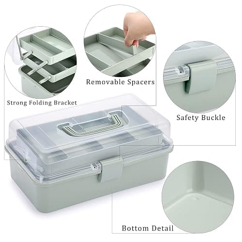 BTSKY 3-Layer Plastic Dividing Storage Box Craft Organizer and Storage with Adjustable Spacers Portable Handled Art Supply Organizer Multipurpose Home Utility Box for Medicine Sewing(Haze Green) thumbnail 5