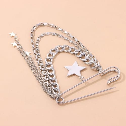 Vintage Safety Pin Brooch for Layered Chain Tassel Decorative Pins for Lapel, Sweater, Hat, Scarf, Shawl - Cute Y2K Grunge Punk Style thumbnail 7