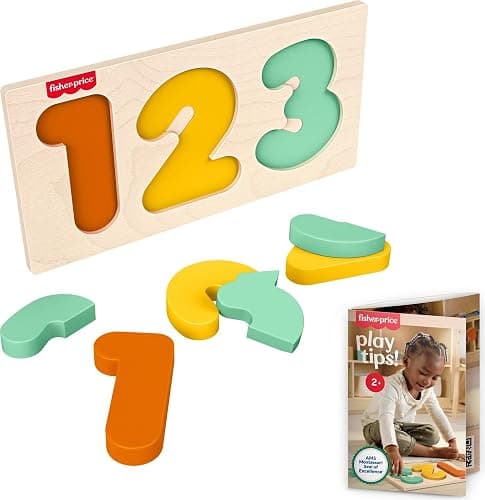 Fisher-Price Wood Montessori Toy 1-2-3 Puzzle, American Montessori Society Seal of Excellence, 6-Piece Wooden Learning Activity & Expert Play Tips for Toddlers & Kids Ages 2+ Years (Amazon Exclusive) - Image 1
