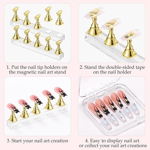 Etercycle Nail Stand Acrylic Nail Art Display Stand Practice Nail Holder for Painting Nails Magnetic Practice Stands with Double-sided Tape For DIY Salon Supplies (Gold) thumbnail 4