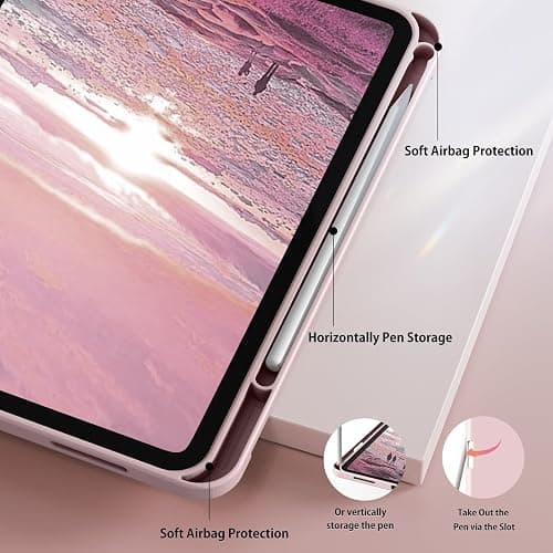 Kenke for iPad 11/10th Gen Case with Pencil Holder 11/10.9 inch 2025 A16/2022, Soft TPU Back Shell Hybrid Slim Trifold Stand Protective Cover Support Touch ID Auto Wake/Sleep (Pink) thumbnail 7