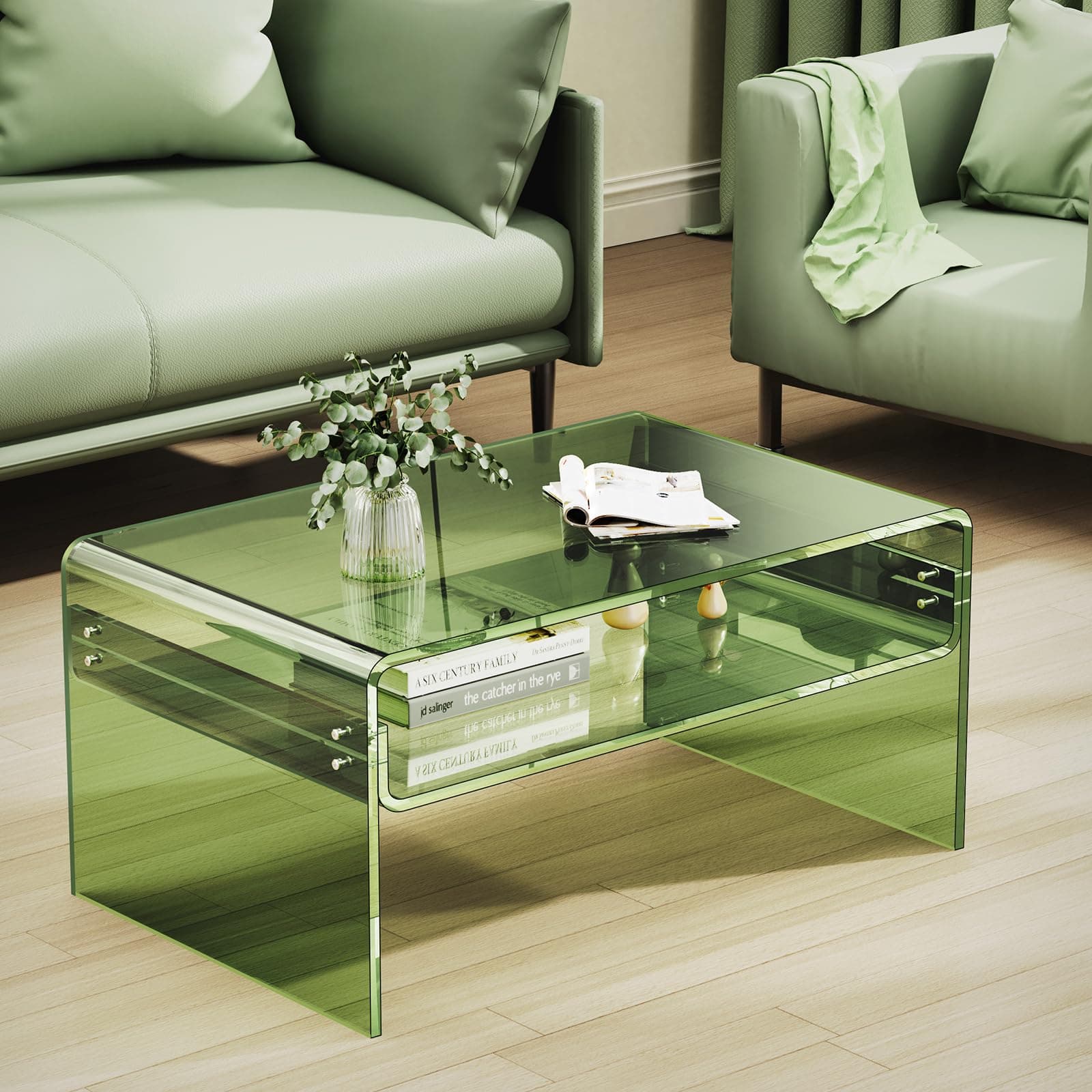 Acrylic Coffee Table, Transparent Clear Coffee Table for Living Room (Green, Large) thumbnail 2