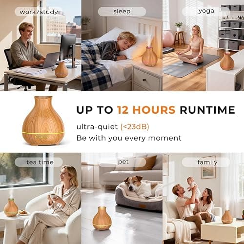 BZseed Aromatherapy Essential Oil Diffuser 550ml 12 Hours Wood Grain Aroma Diffuser with Timer Cool Mist Humidifier for Large Room, Home, Baby Bedroom, Waterless Auto Shut-off,7 Colors Lights Changing thumbnail 4