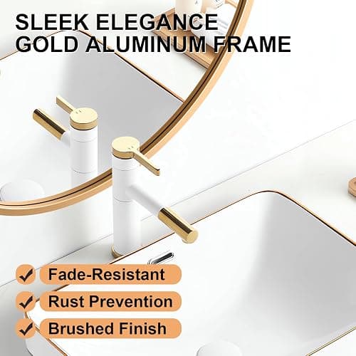 VASUHOME 24 Inch HD Gold Round Mirror for Wall, Modern Circle Mirror with Aluminium Frame, Decorative Wall Round Mirror for Bathroom, Living Room, Bedroom, Entryway thumbnail 3