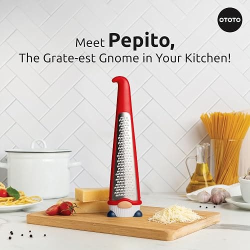 OTOTO Grater - Stainless Steel, BPA Free, Dishwasher Safe, Fun Kitchen Gadget, Vegetable Shredder, Cute Kitchen Gifts & Accessories (Pepito Gnome Grater, Red) thumbnail 4