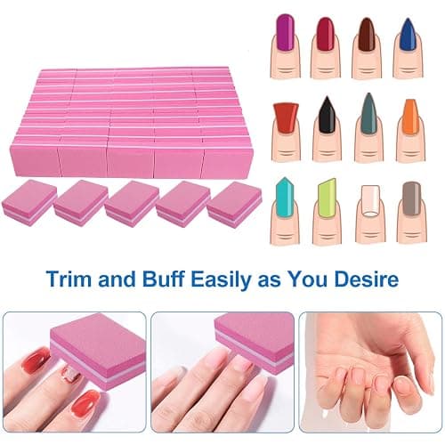 Nail Buffers (50 Pack), Mini Buffer Block Nail File for Acrylic Nails and Natural Nails, 100/180 Grit Nail Buffer Block Bulk Buffing Blocks for Nail Buff Professional Manicure File Blocks Set Pink - 50 Pcs Mini Pink/White thumbnail 2