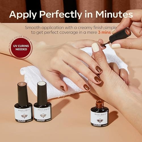 Modelones 32 PCS Gel Nail Polish Kit, 28 Colors Nude Brown Gel Polish with Glitter & Glossy & Matte Top Coat, 4 WEEKS+ Long-Lasting, Perfect for DIY Salon Home thumbnail 5
