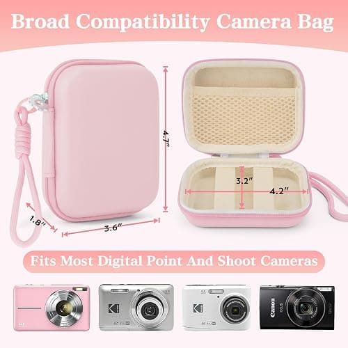 CVVD Digital Camera Case for Kodak PIXPRO FZ55 FZ45 - Pink | Hard EVA Protective Shell, Fit CAMKORY Compact Digital Cameras, Compact for Travel and Daily Carry thumbnail 3
