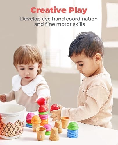 JoyCat Ice Cream Preschool Learning Activities Counting and Color Sorting Set Stacking Toy for Kids 1-5, Educational Fine Motor Skill Math Manipulative, 30PCS Play Food for Girl Toddler Valentine Gift thumbnail 2