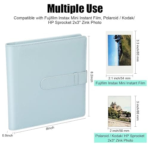 256 Pockets Photo Album for Fujifilm Instax Mini Camera, Leather Cover Photo Book for Polaroid Pictures, 2x3 Photo Album for Fujifilm Instax Mini 12 11 9 40 90 8 7 Evo LiPlay Instant Camera (Blue) thumbnail 2
