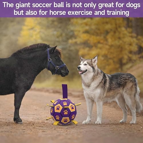 QDAN Extra Large Dog Toys Soccer Ball - Durable Dog Balls for Extra Large Dogs with Straps, Interactive Dog Tug Toy with Strap for Tug of War (9 Inch) thumbnail 4