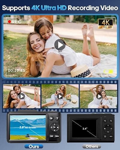 Digital Camera 4K for Kids-48MP Autofocus Vlogging Camera with 32GB Card, 16X Zoom, Anti-Shake, Compact Point and Shoot Camera for Teens Beginners, Birthday Gift Black thumbnail 4