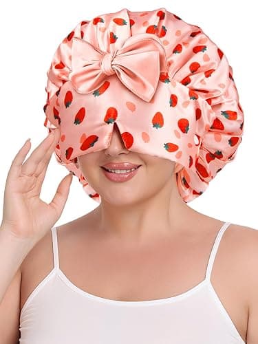 Vettres Double Layer Satin Bonnet with Detachable Eye Mask Night Cap for Curly Natural Hair Reduces Frizz Locks in Moisture - Image 1
