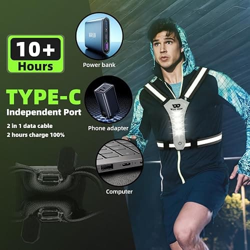 LED Reflective Vest Running Gear, 360° High Visibility Running Vest with Adjustable Waist/Shoulder, USB-C Rechargeable Running Lights for Runners Night Jogging Running Dog Walking Cycling thumbnail 5