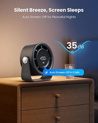 Gaiatop Small Desk Fan Rechargeable, Quiet Personal Table Fan, Touch Control Display, 360° Tilt, 5-Speed Strong Wind, 4000mAh Battery, Small Fans for Bedroom Dorm Office, Gifts for Women Men, Black thumbnail 6
