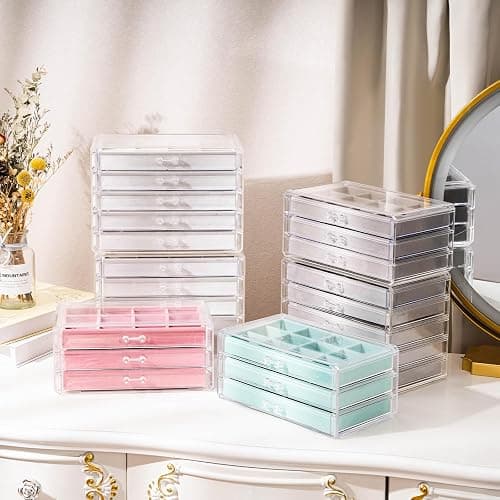 ProCase Earring Holder Organizer Jewelry Box with 8 Drawers, Acrylic Clear Earring Case with Adjustable Velvet Trays for Women - Grey, 8 Layers thumbnail 5