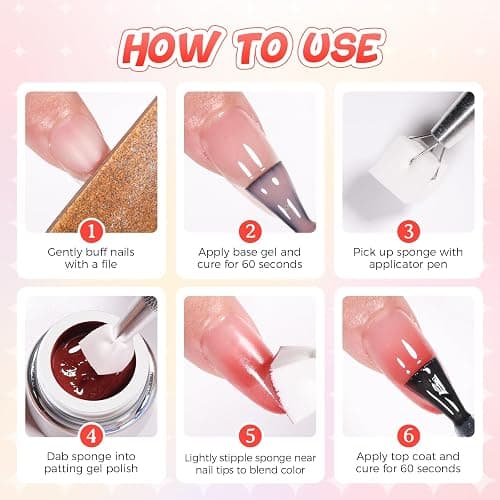GELLAKTIK Pat Painting Gel, 16 Colors Ombre Gel Nail Polish for French Manicure, Blooming Aura Nails with Sponge Applicators, UV/LED Curing DIY Nail Art Palette thumbnail 6