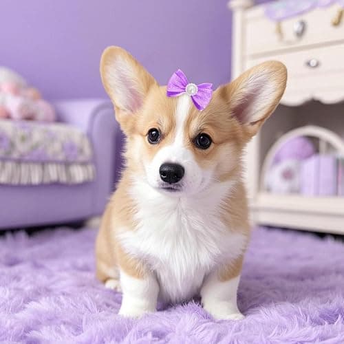 20 PCS Cute Dog Hair Bows with Rubber Bands Elastic Handmade Mix Style Lace Rhinestone Pearls for Furry Puppy Cat Pet Girl, Purple thumbnail 6