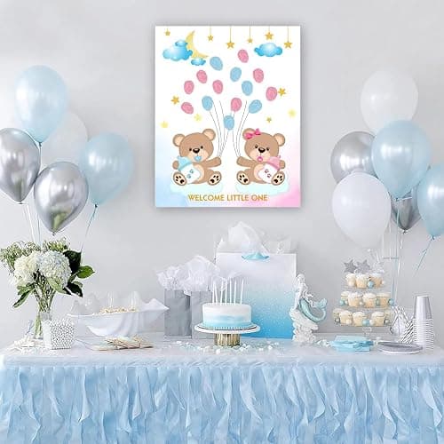 Gender Reveal Fingerabdruck Baum für Babyparty, Bär Baby Shower Gender Reveal Game, Gender Reveal Fingerabdruck Baum Schild Gender Reveal Party, Gender Reveal Keepsake Andenken, Leinwand Dekoration thumbnail 2
