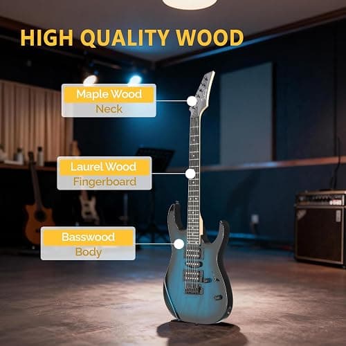 GLARRY 39" Full Size Electric Guitar Kit for Beginners, Starter Electric Guitar Set with 20W Amp & HSH Pickups, Model 170 (Turn Blue) thumbnail 4