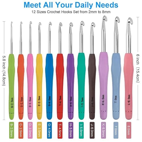 Crochet Hooks 12 Sizes Crochet Hook Set, 51 Pack Yarn Crochet Kit for Beginners, Knitting Needles with Ergonomic Handles for Arthritic Hands, Crochet Needle Kit with Blue Case for Crocheters thumbnail 2