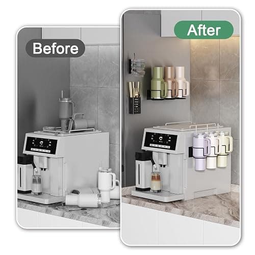 Magnetic Cup Holder for Fridge, Aufworld Tumbler Organizer Fits 20/30/40 oz Stanley Cups, Accessory Storage with Lid & Straw Holder, Space-Saving Storage Rack for Kitchen Fridge (Black-Cup Holder Set) thumbnail 5