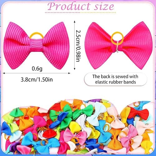 100Pcs(50 Pairs) Soft Dog Bow with Rubber Bands Solid Color Dog Bowknot Hair Bow Handmade Topknot Bows for Doggie Puppy Cat Bunny Yorkie Pet Hair Grooming Bows (Mix-Solid 30 Colors) thumbnail 2