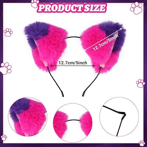Matiniy Pink Purple Striped Cat Costume With Cat Ears,Furry Tail,Choker,Striped Socks Gloves for Women Halloween Dress up thumbnail 2