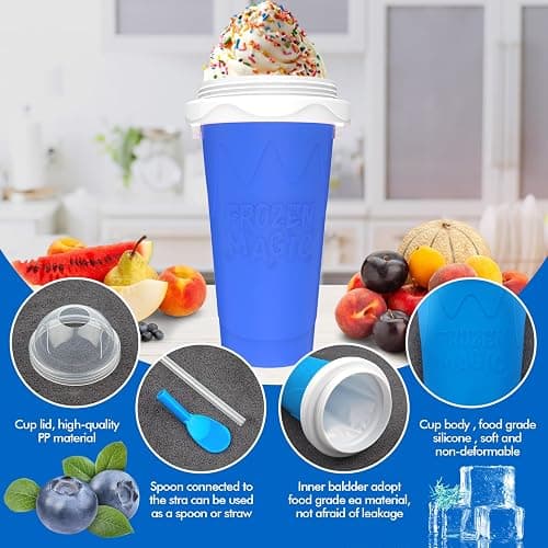 3PCS Slushie Maker Cup, Quick Frozen Magic Cups for Homemade Milk Shake Ice Cream Maker, Double Layer Squeeze Slushy Maker Cup, Birthday Gifts for Mom Dad , Kids,Friends,Family (Pink+Bule+Green) thumbnail 6
