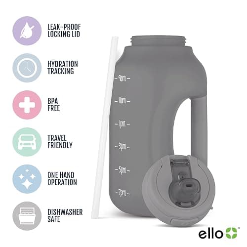 Ello Hydra 64oz Half Gallon Water Jug with Handle and Motivational Time Markers for All Day Hydration, Plastic Reusable Water Bottle with Straw and Locking, Leak Proof Lid, BPA Free thumbnail 3