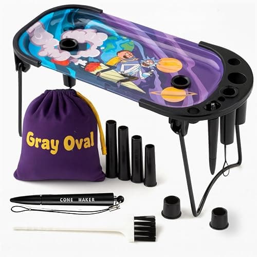 Rolling Tray with Cone Loader Accessories for King Size & 1 1/4 Size Pre Rolled Cones, Cone Filler & Foldable Stand - All-in-one Rolling Tray Set with Storage Bag by Gray Oval - Image 1