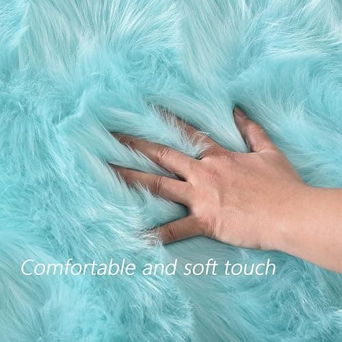 Latepis High Pile Faux Fur Area Rug, 4x6 ft, Light Blue, Living Room, Bedroom Decor, Washable, Fluffy, Luxury Home Decor - 4 x 6 ft Rectangle - Light Blue thumbnail 4
