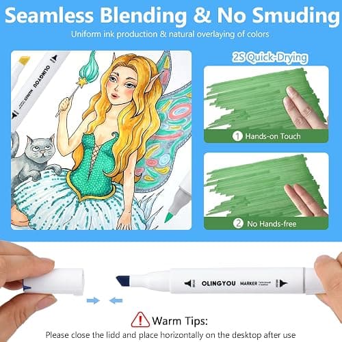 OLINGYOU 60 Colors Alcohol Markers with Base Dual Tip Drawing Markers for Comics Coloring Sketching Illustration,Stocking Stuffers, Christmas Gift Idea for Teens thumbnail 6