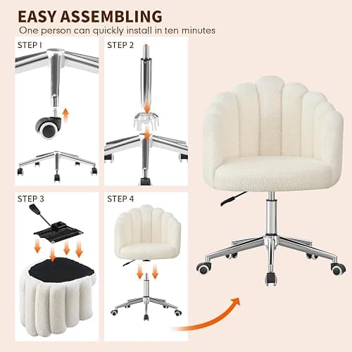 JMYXF Vanity Chair 360° Swivel Desk Office Chair Height Adjustable Makeup Dressing Table Chair for Home Office Bedroom Swivel Chair Teddy Fleece Modern Home Chair (Seashell White) thumbnail 7