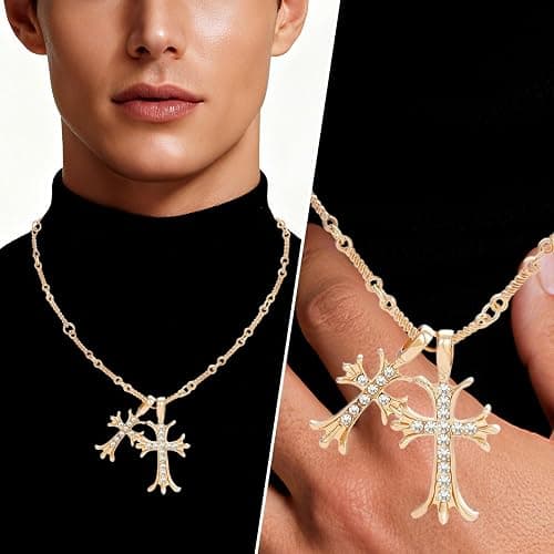 Tikaiui Cross Necklace 14K Gold Plated Double Cross Pendant Necklace Dainty Diamond Cross Charm Link Chain Choker Delicate Faith Jewelry Religious Gifts for Women or Friends thumbnail 4