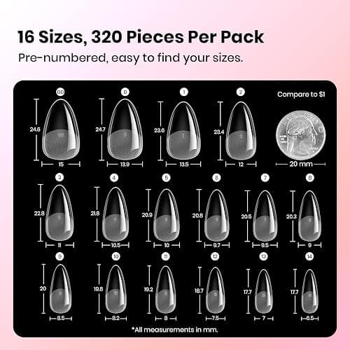 Beetles Gel Nail Tips Curve-EX - Almond Medium, 320pcs 16 Sizes, Etch-X Half Matte Full Cover Soft Acrylic False Press on Nail Tips Easy DIY Nail Extension Art Salon for Curved & Natural Nail Beds thumbnail 5