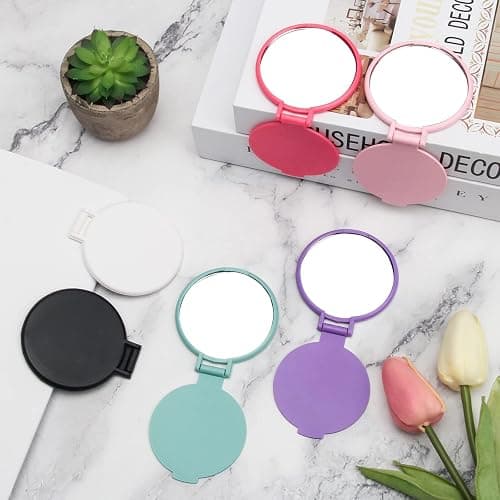 Windspeed 12P Mini Folding Mirror Round Compact Mini Handheld Makeup Mirror | 2.4in Small Size, Multi-Colors, Portable for Pocket Small Purse Storage, Nice Beauty Tools for Women Girls Travel Daily Use thumbnail 7